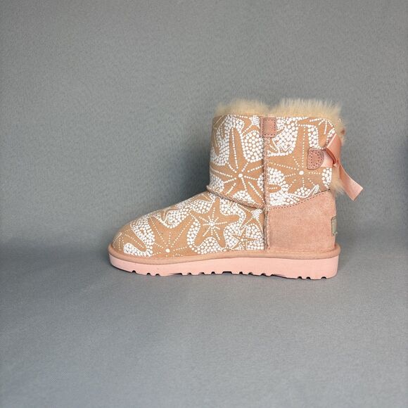 Girls Sz 3 UGG Boots Bailey Bow PDS Light Pink Peach Suede Wool Fast Shipping - Picture 7 of 16